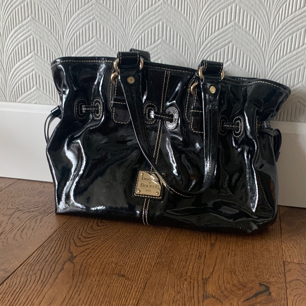 Dooney & Bourke Black Patent Leather Tote Satchel Handbag